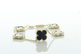 9ct Yellow Gold Alhambra Style Clover Leaf Black Onyx Bracelet