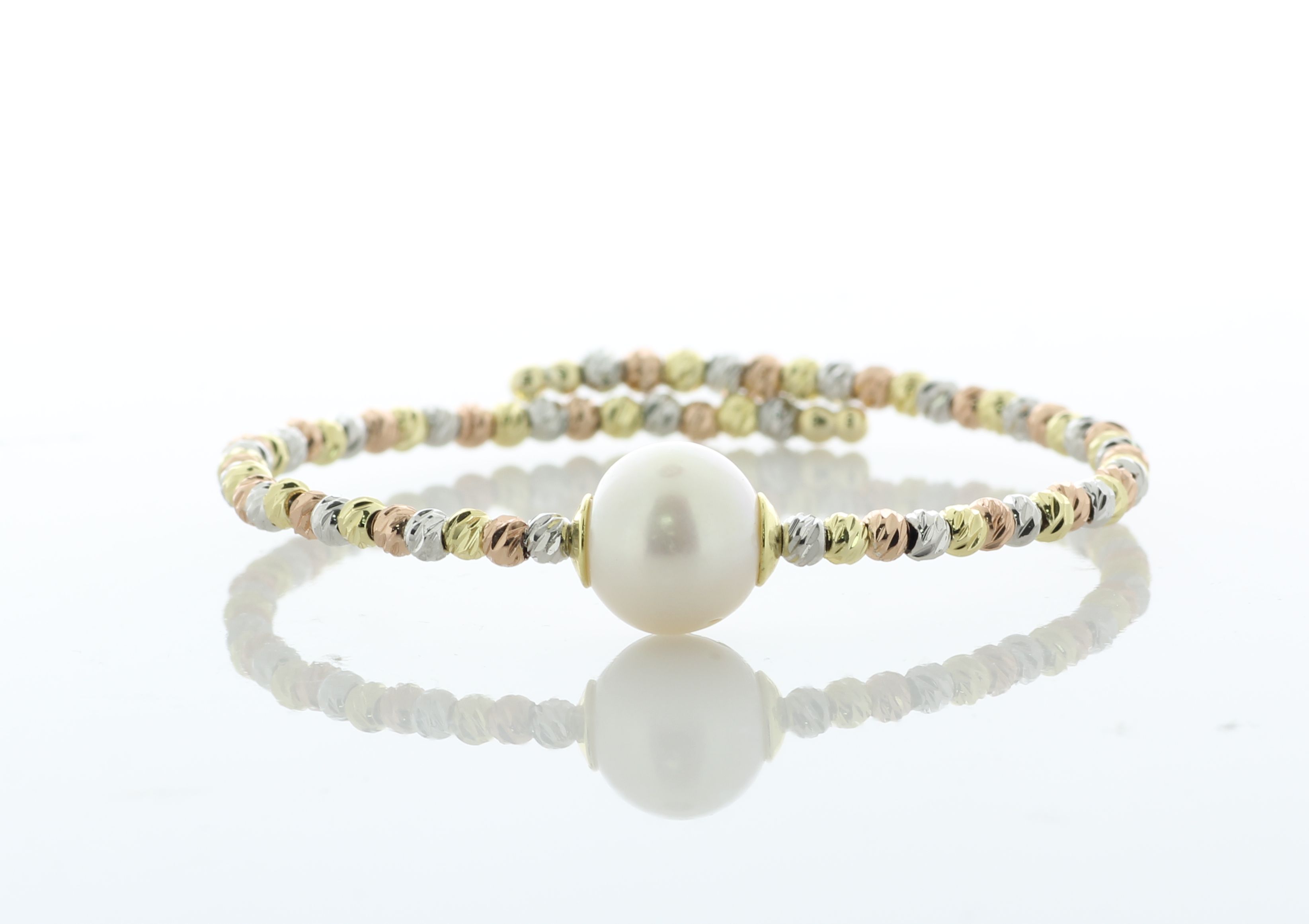 9.5 - 10.0mm Freshwater Cultured Pearl Multi Gold Colour Beaded Bangle - Image 3 of 4