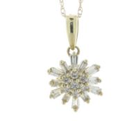 10ct Yellow Gold Diamond Cluster 'Sun' Pendant and Chain 0.21 Carats