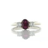 18ct Yellow Gold Three Stone Oval Cut Diamond and Ruby Ring (R0.51) 0.26 Carats