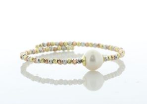 9.5 - 10.0mm Freshwater Cultured Pearl Multi Gold Colour Beaded Bangle