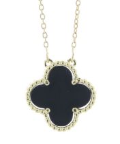 9ct Yellow Gold Alhambra Clover Leaf Onyx Pendant and Chain