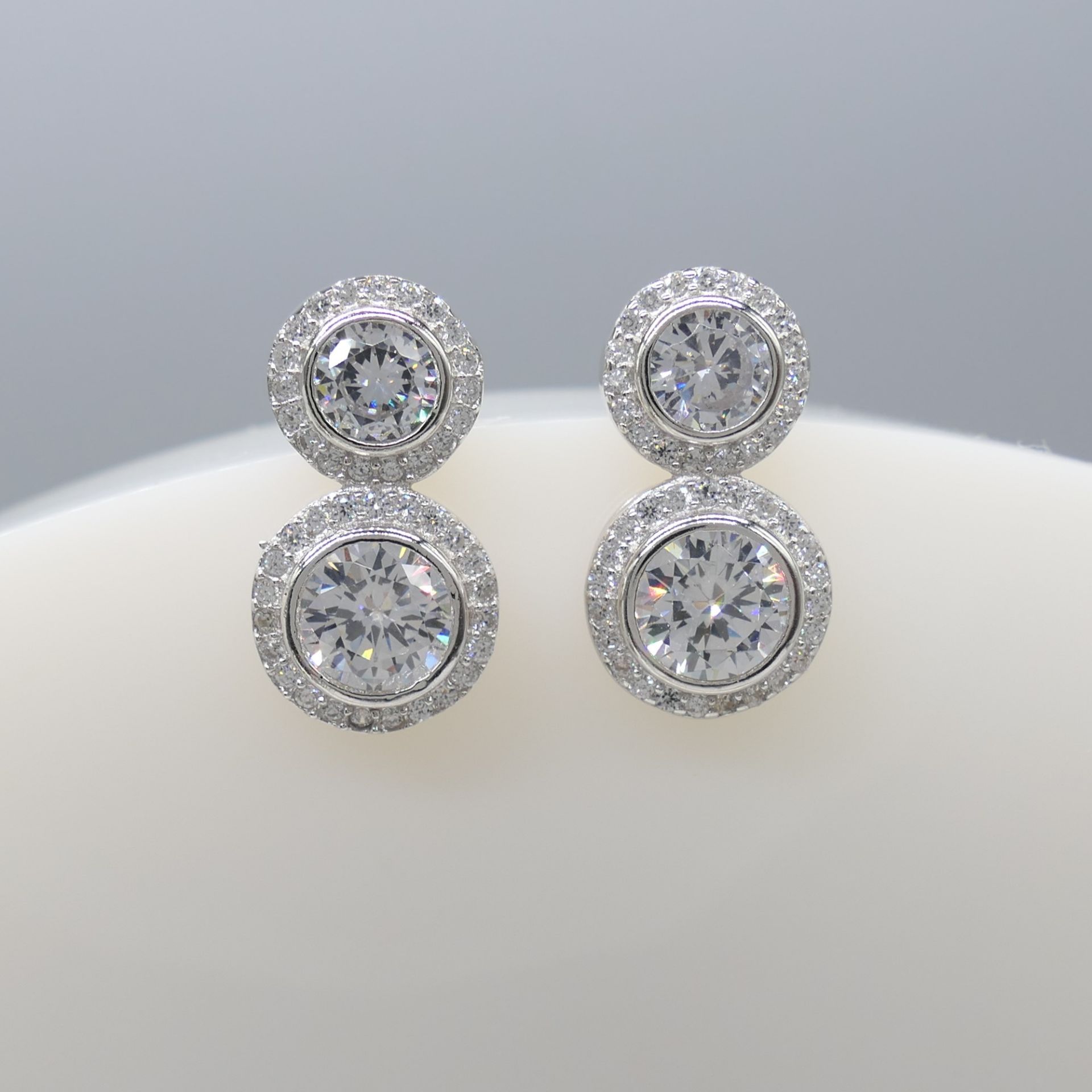 Gem-Set Double Halo Droplet Earrings In Silver - Image 6 of 6