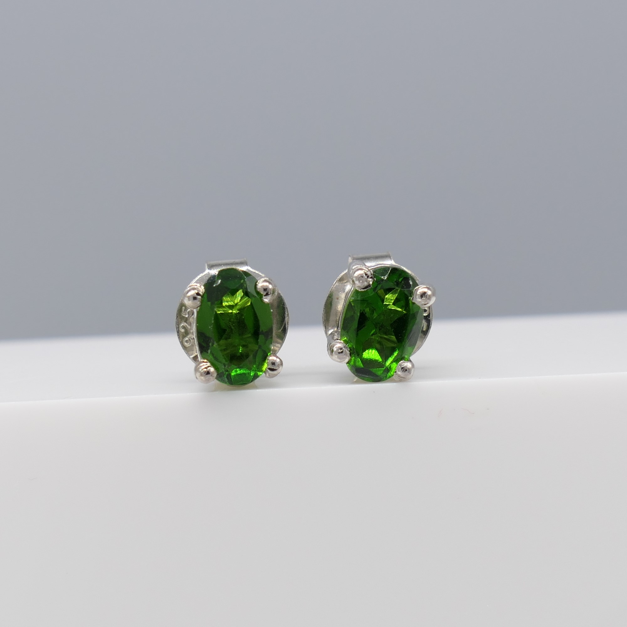Pair of Natural Chrome Diopside Ear Studs In Sterling Silver