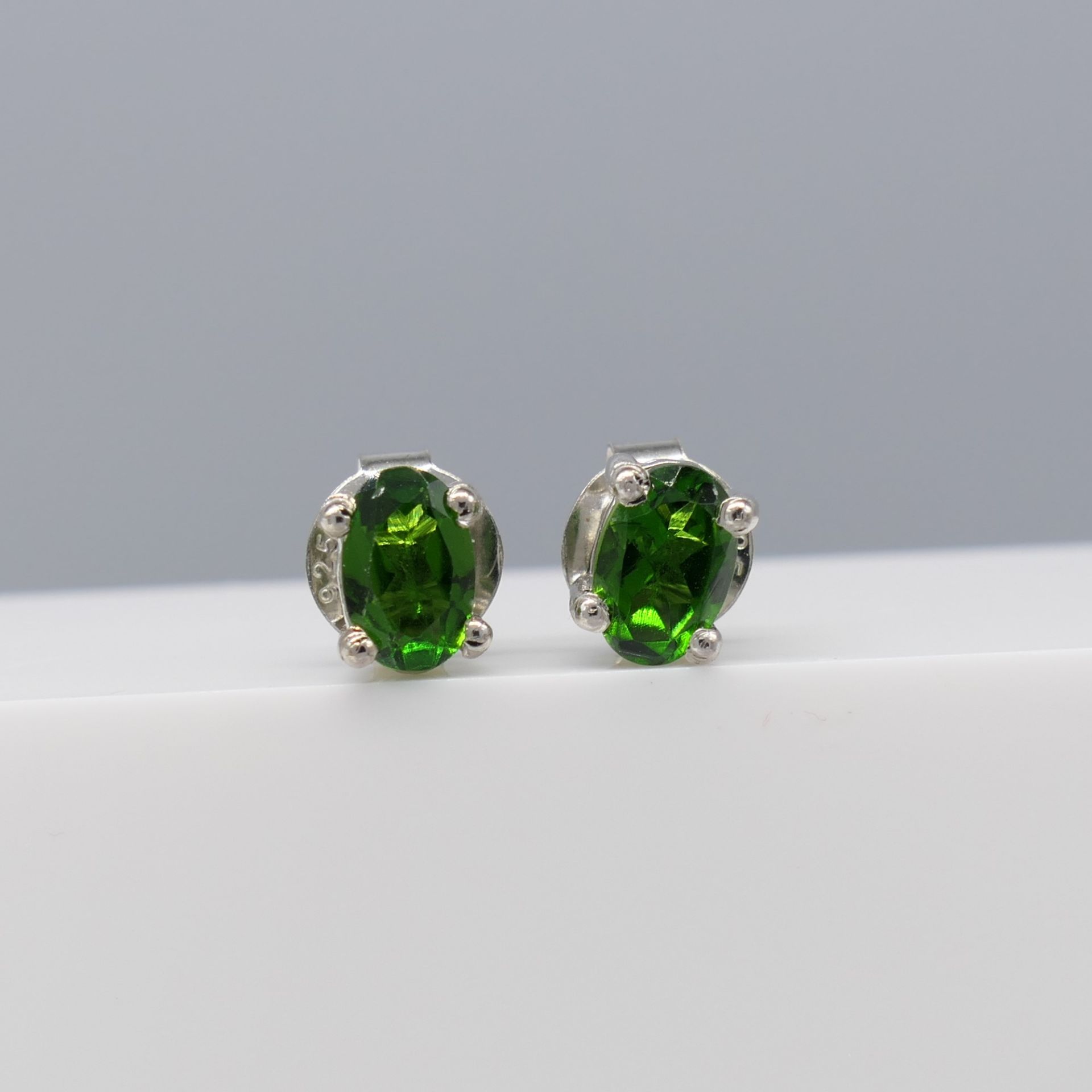 Pair of Natural Chrome Diopside Ear Studs In Sterling Silver