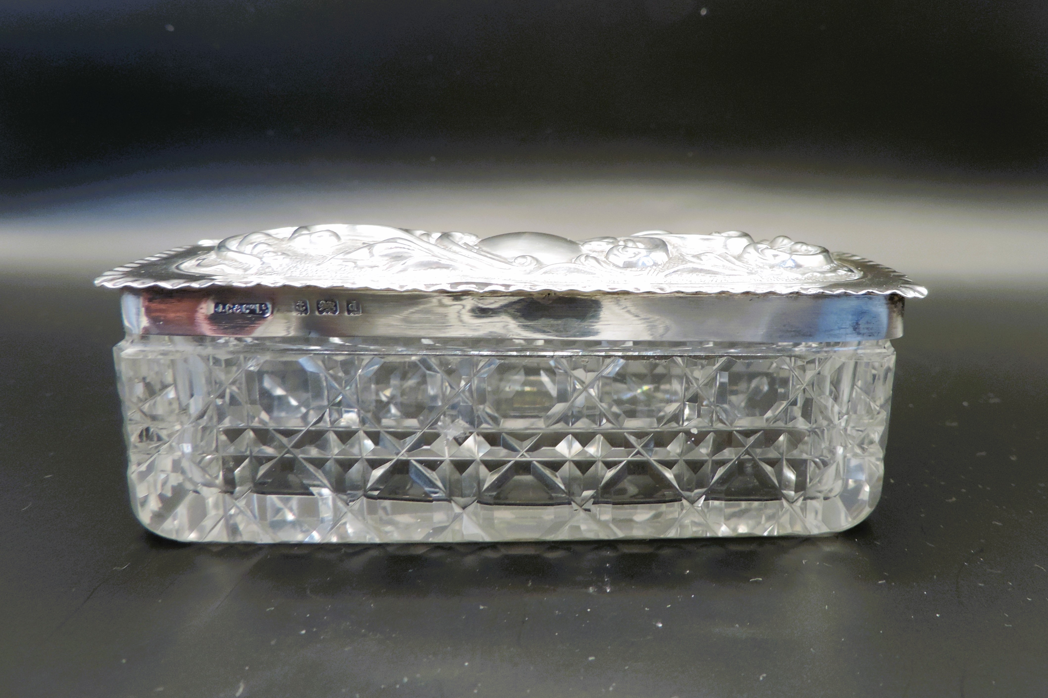 Victorian Cut Glass Sterling Silver Lid Dressing Table Box Birmingham 1903 - Image 7 of 7