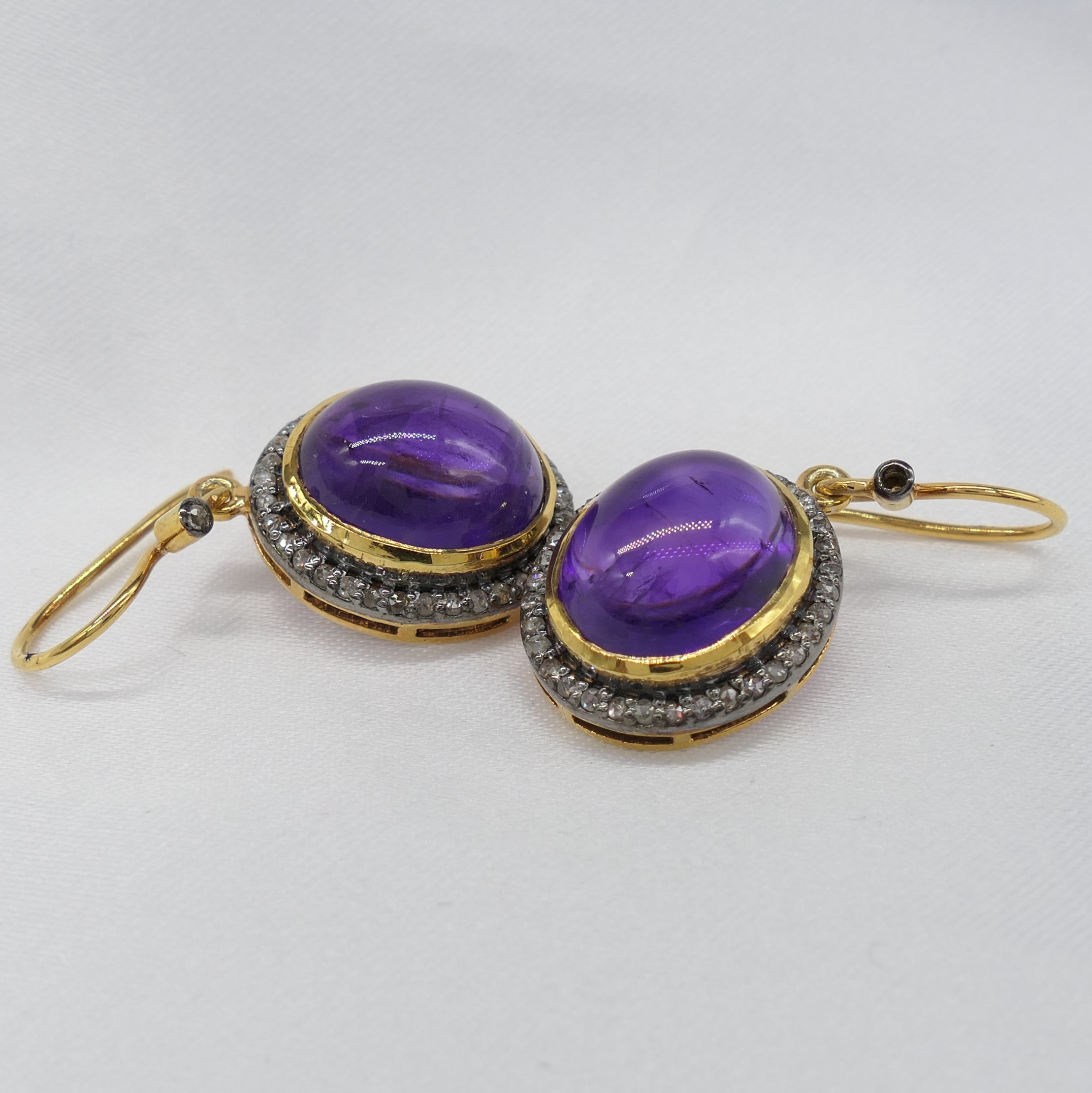 Pair of Cabochon Amethyst and Diamond Halo Drop Earrings - Image 6 of 7