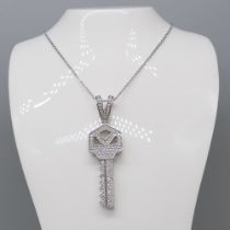 Gem-Set Key Pendant and Chain In Sterling Silver