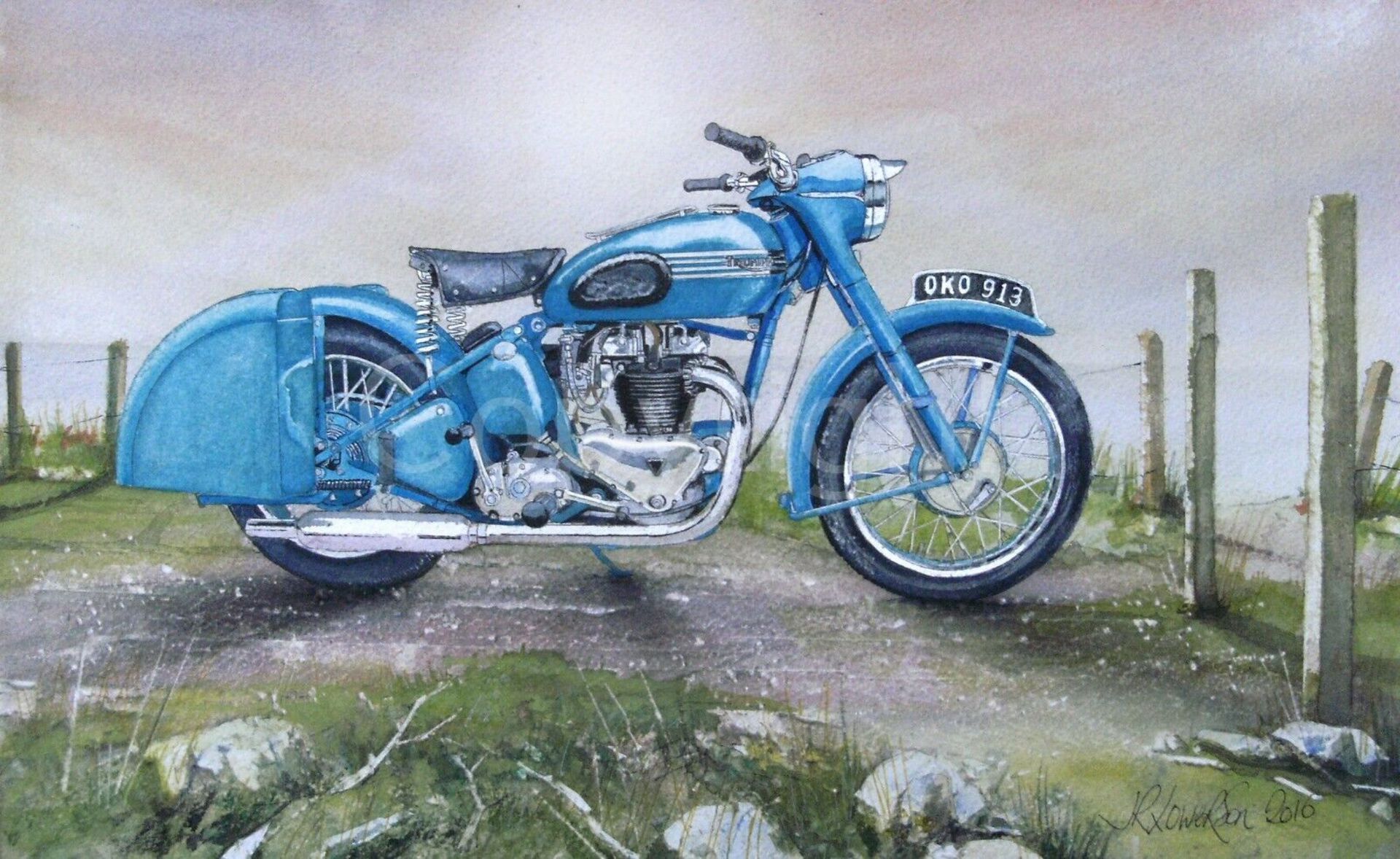 Triumph Bluebird Classic Motorbike Extra Large Metal Wall Art