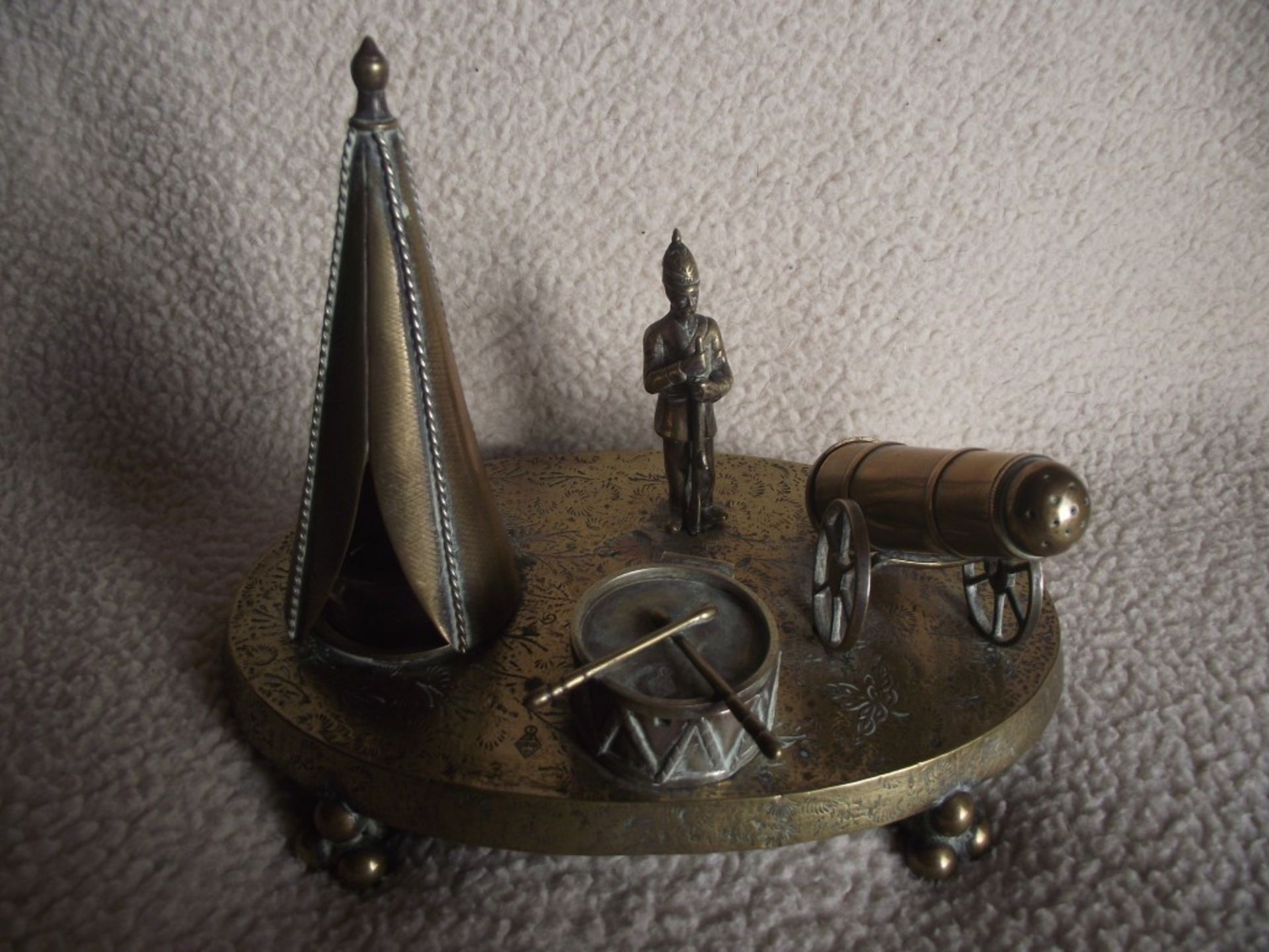 Victorian Brass Inkwell Desk Set - Military Theme - Lozenge Mark 13th January 1883 - Image 21 of 32