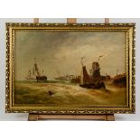 Edwin Hayes (1819-1904) Oil Painting On Canvas Shipping Off The Dutch Coast Signature Lower Right