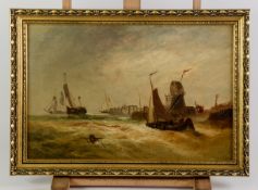 Edwin Hayes (1819-1904) Oil Painting On Canvas Shipping Off The Dutch Coast Signature Lower Right