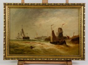 Edwin Hayes (1819-1904) Oil Painting On Canvas Shipping Off The Dutch Coast Signature Lower Right