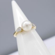 Cultured Pearl Dress Ring With Diamond-Set Shoulders, In Yellow Gold