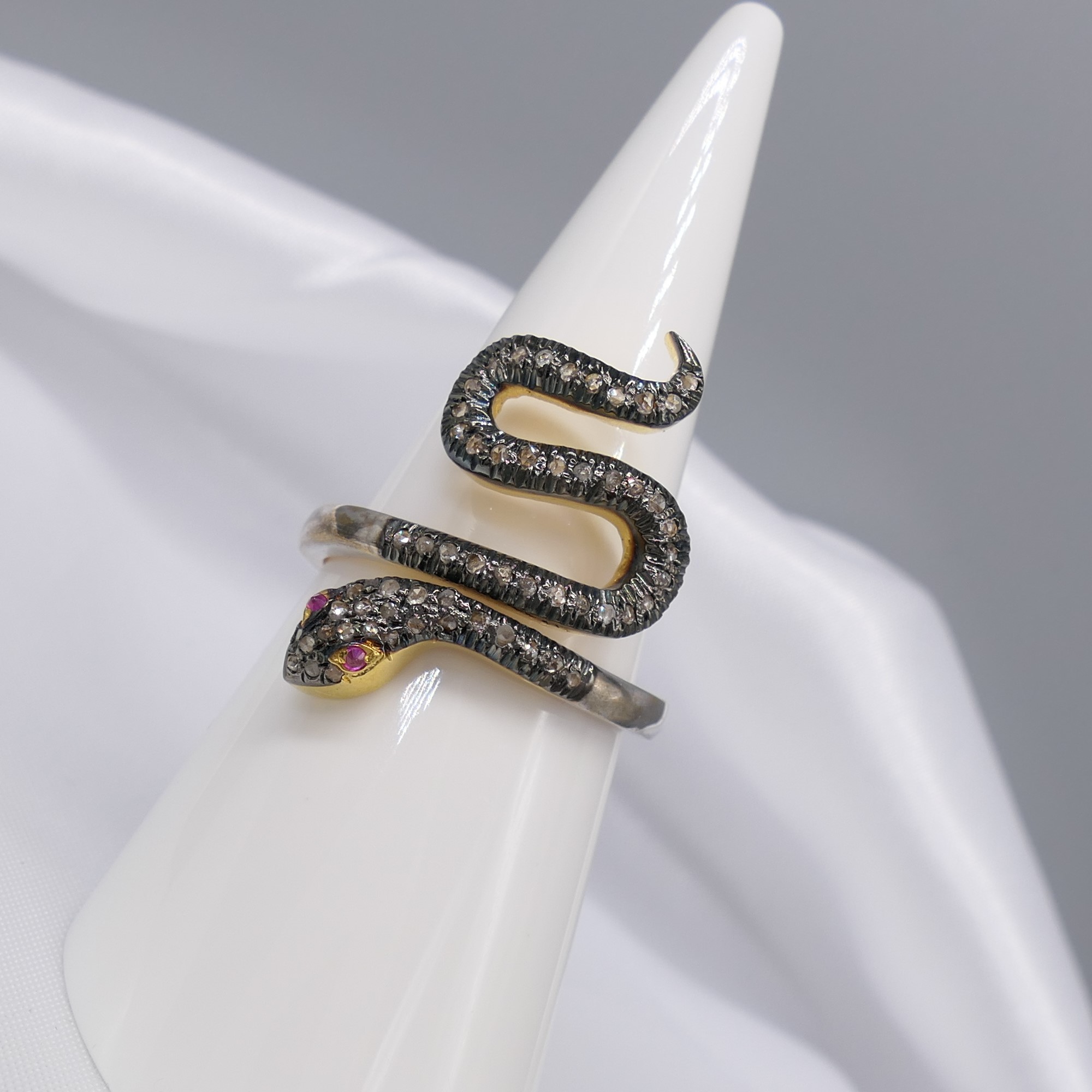 Unusual Hand Made Diamond and Ruby Snake Ring - Image 2 of 6