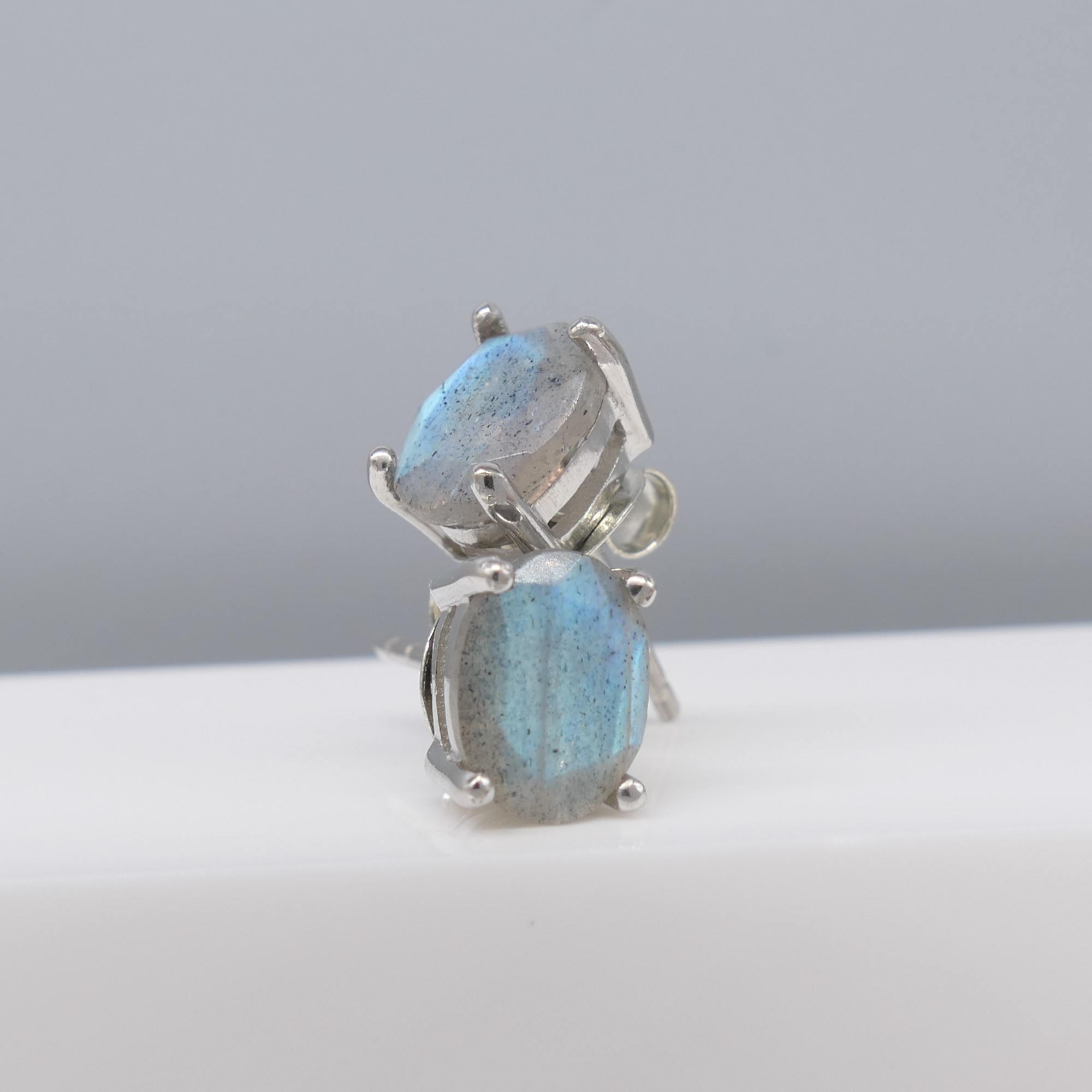 Labradorite Gemstone Ear Studs With Natural Blue Iridescence, In Silver - Image 5 of 6