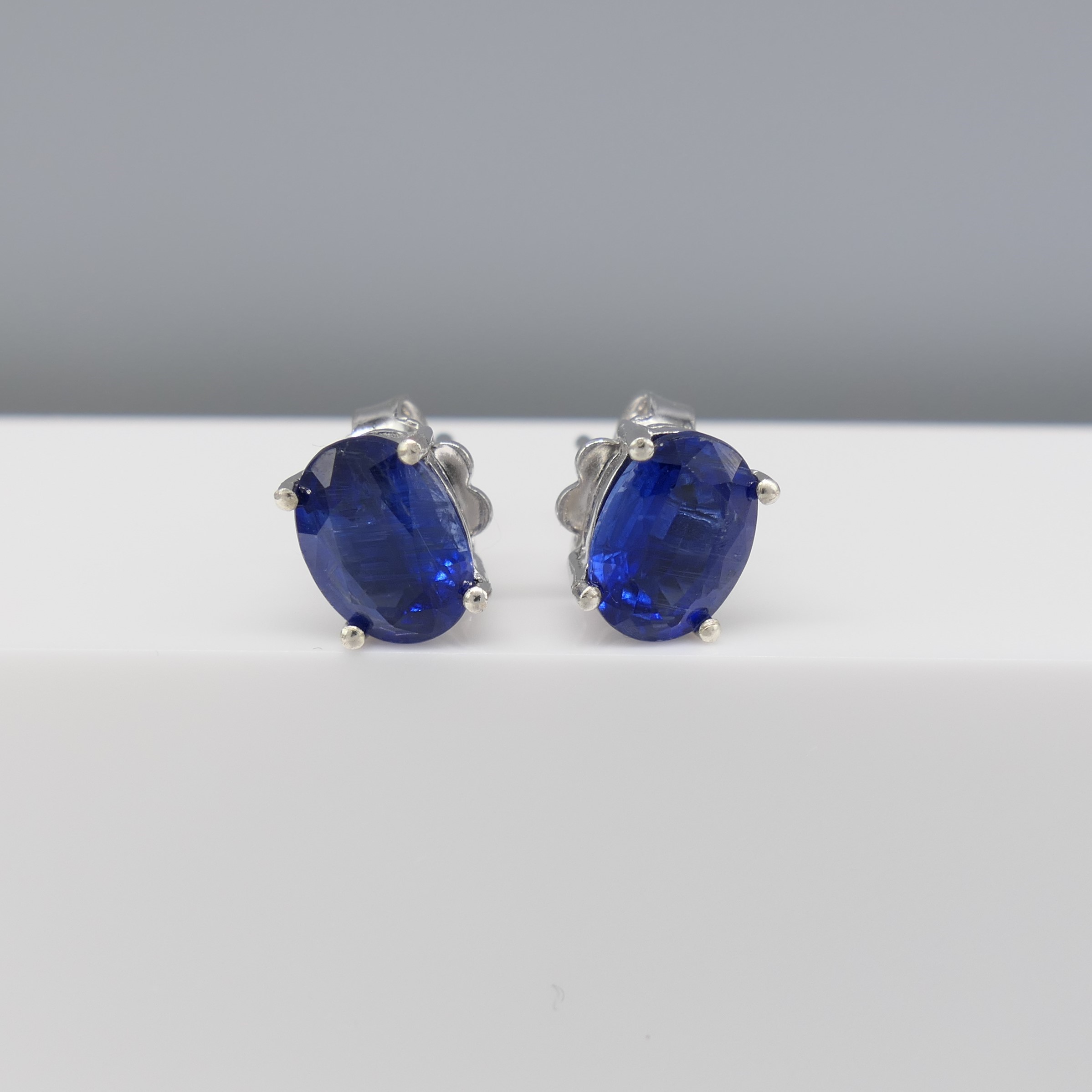 Natural Kyanite Gemstone Stud Earrings In Silver