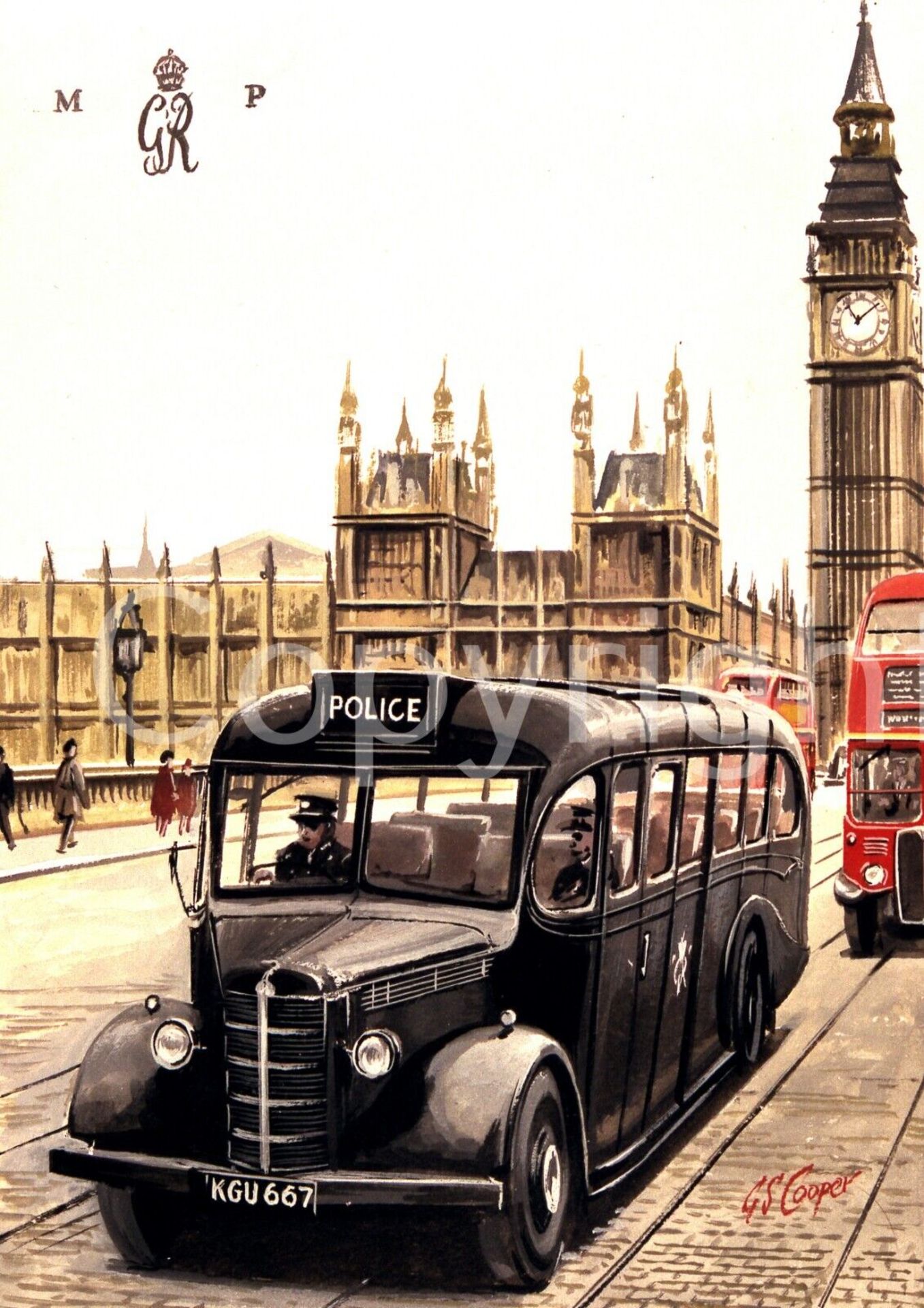 London Police Bus Houses of Parliament Extra Large Metal Wall Art.