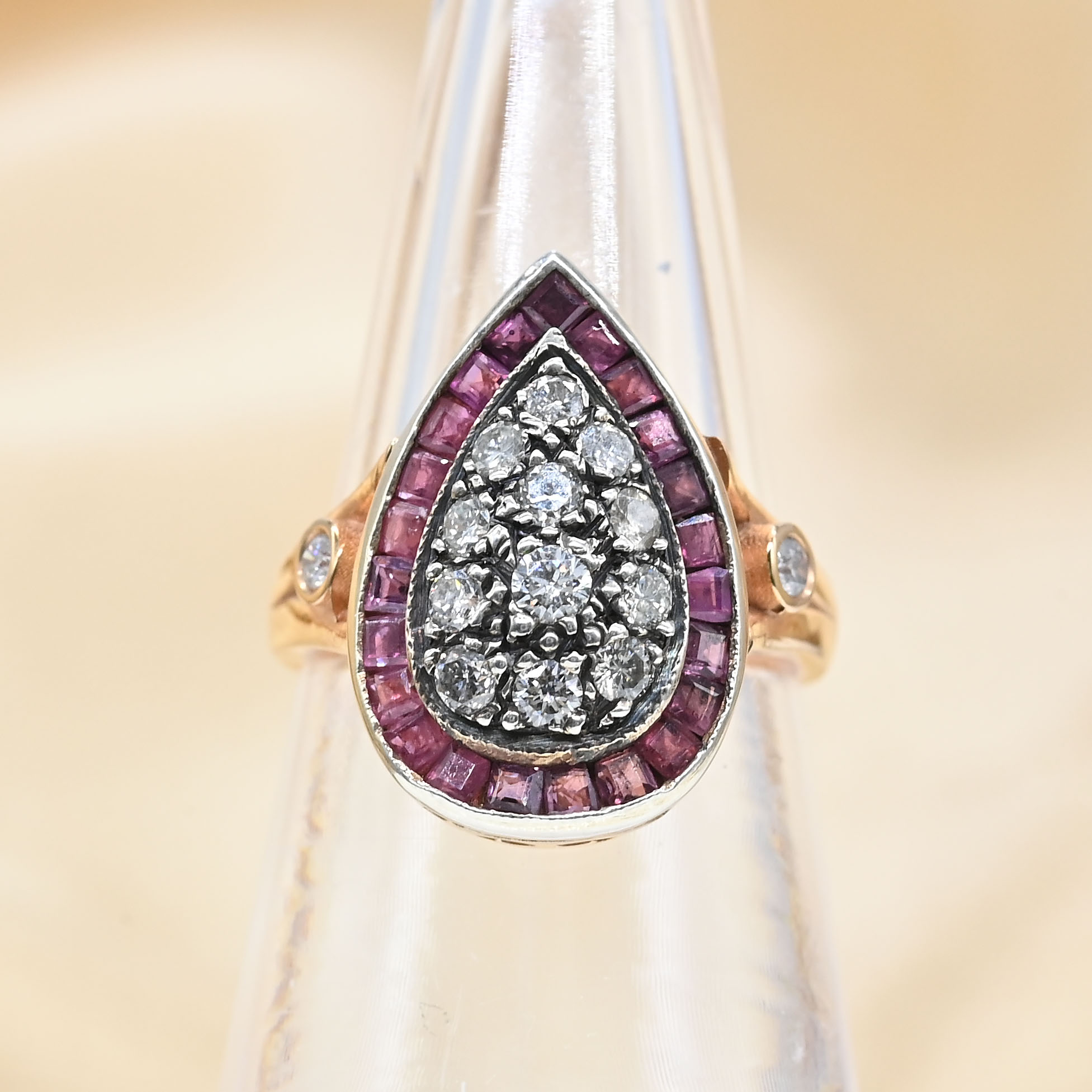 Hand-Made, Vintage Style Ruby and Diamond Pear-Shaped Ring - Image 2 of 8