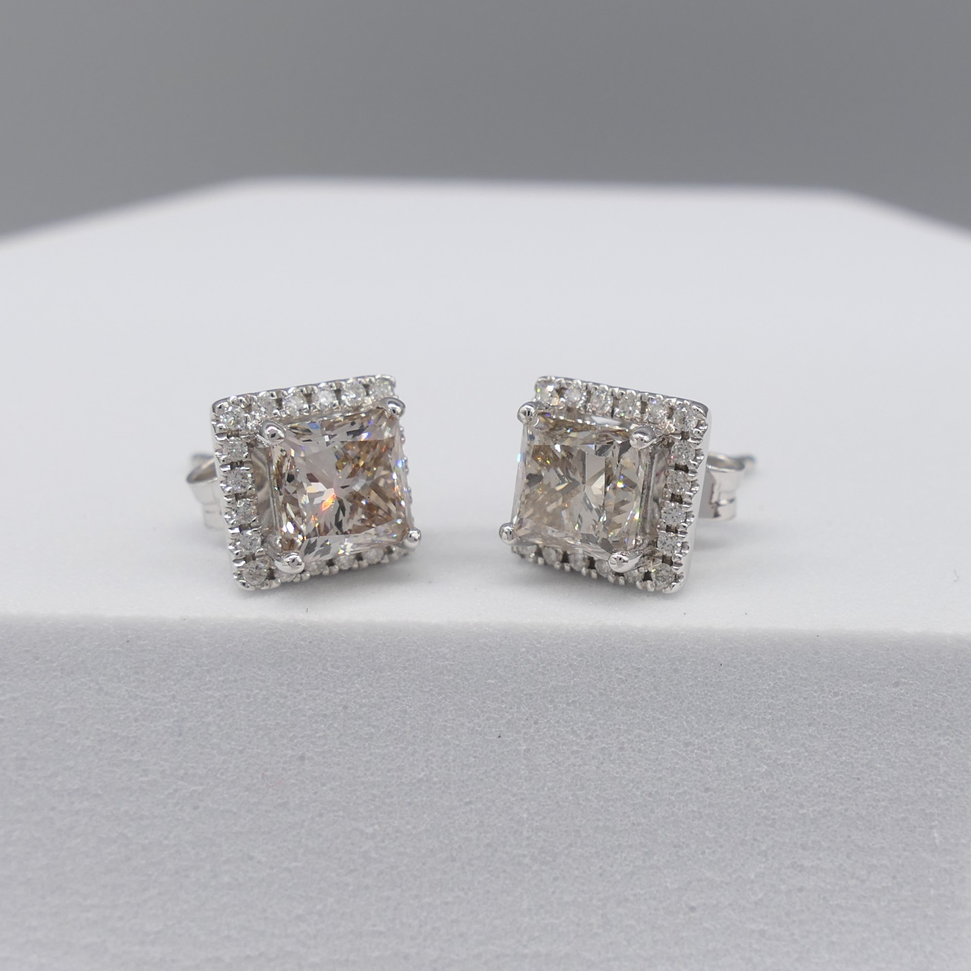 Certificated Square Diamond Cluster Ear Studs In 18Ct White Gold
