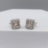 Certificated Square Diamond Cluster Ear Studs In 18Ct White Gold