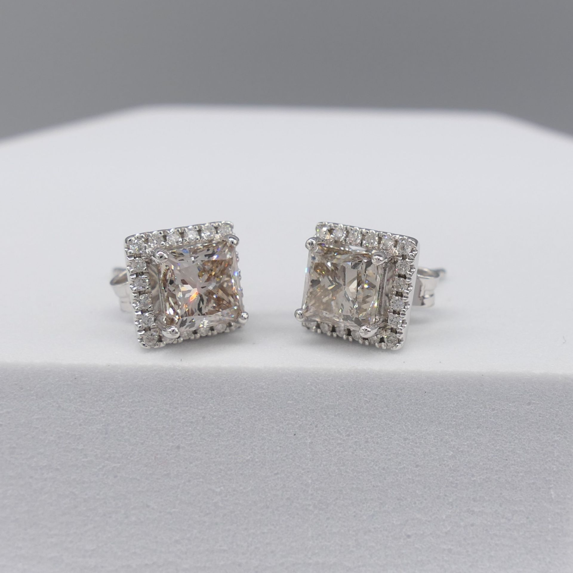 Certificated Square Diamond Cluster Ear Studs In 18Ct White Gold