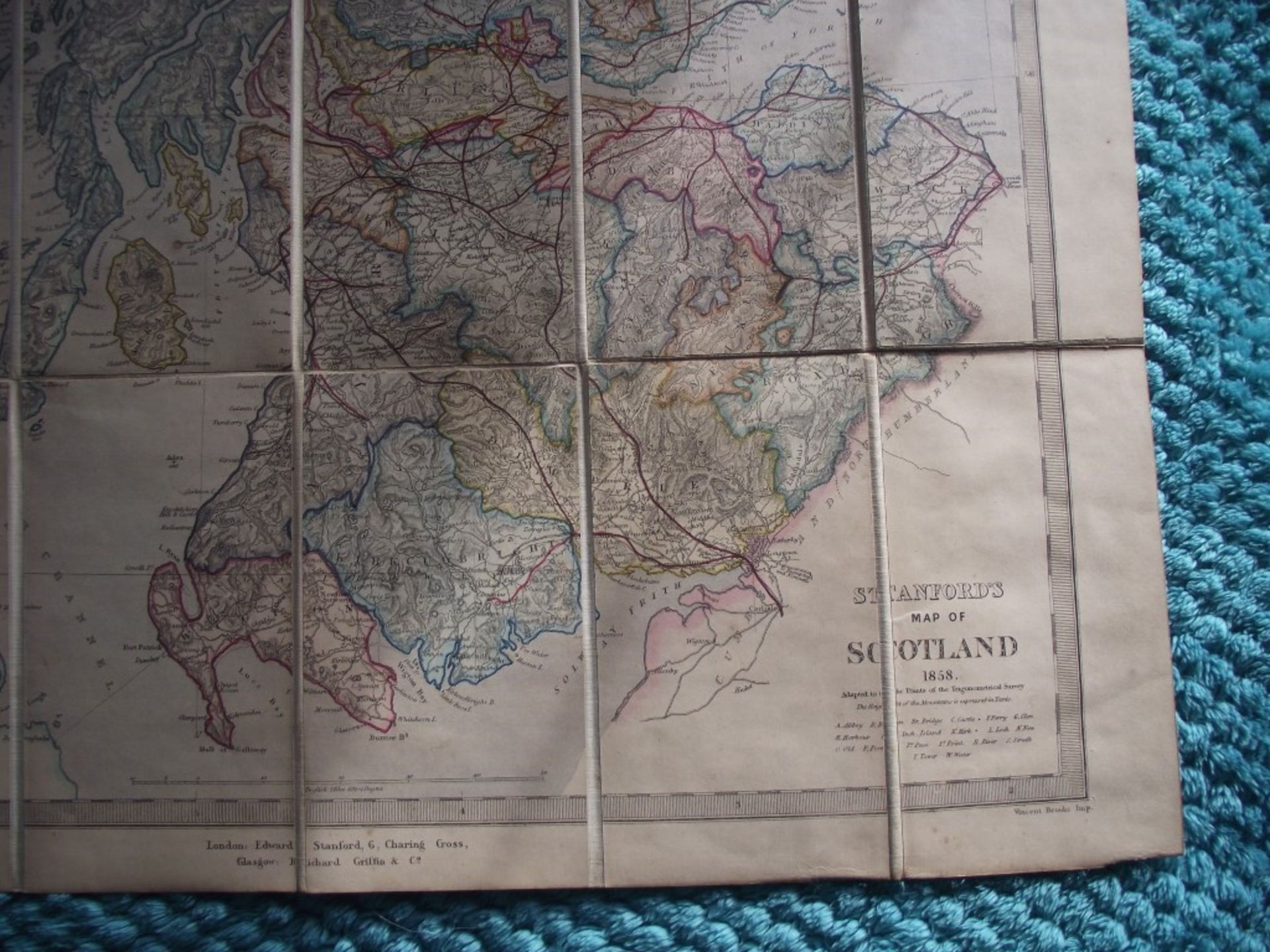 Stanford's Road and Railway Map of Scotland - 1858 - 24 Panels Laid On Linen - Image 8 of 25