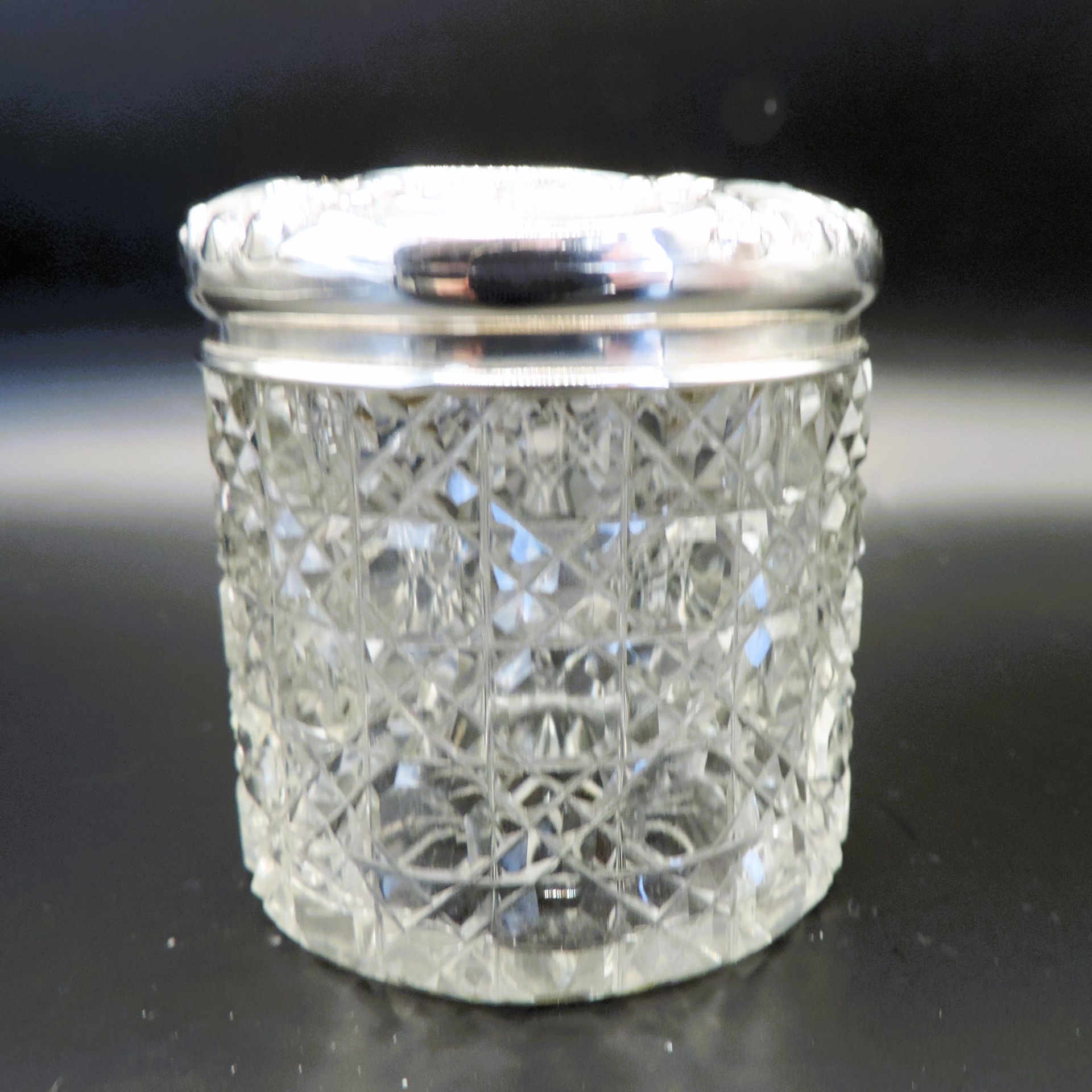 Antique Cut Glass Sterling Silver Lid Dressing Table Jar Birmingham 1902 - Image 8 of 8