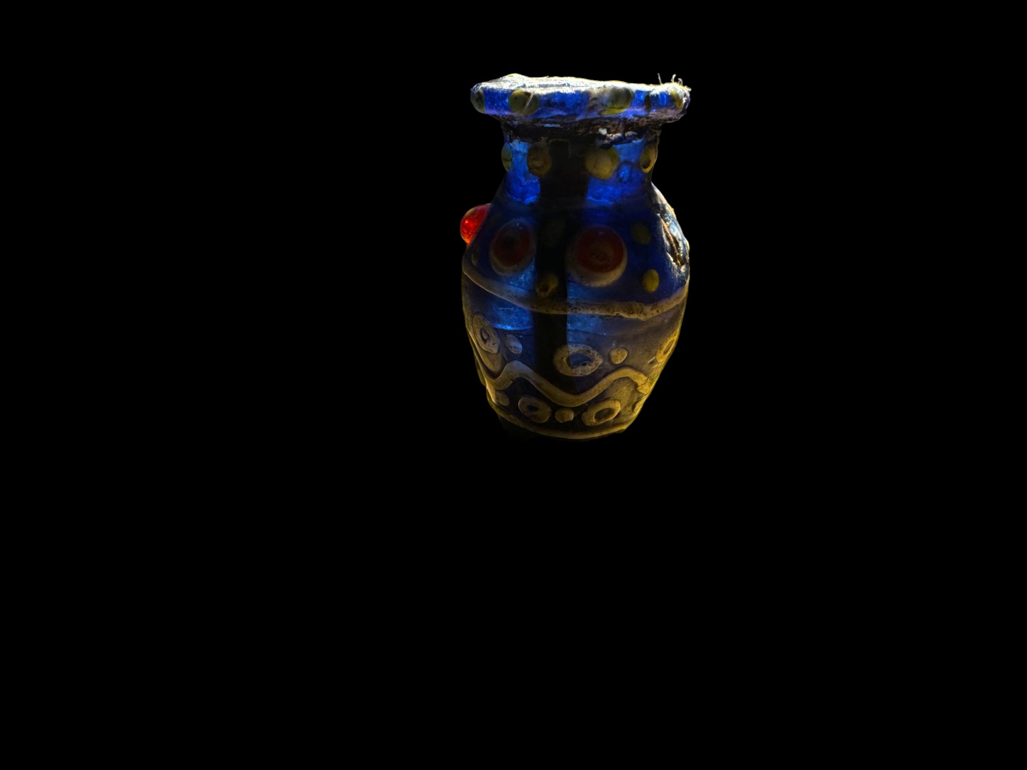 Antiquities: Roman Cobalt, Red, and White Glass Bottle - Image 2 of 4
