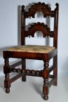 Set of 4 Early 20th Century Derbyshire Style Oak Back Stool Chairs With An Unusual Spiders Web Ma...