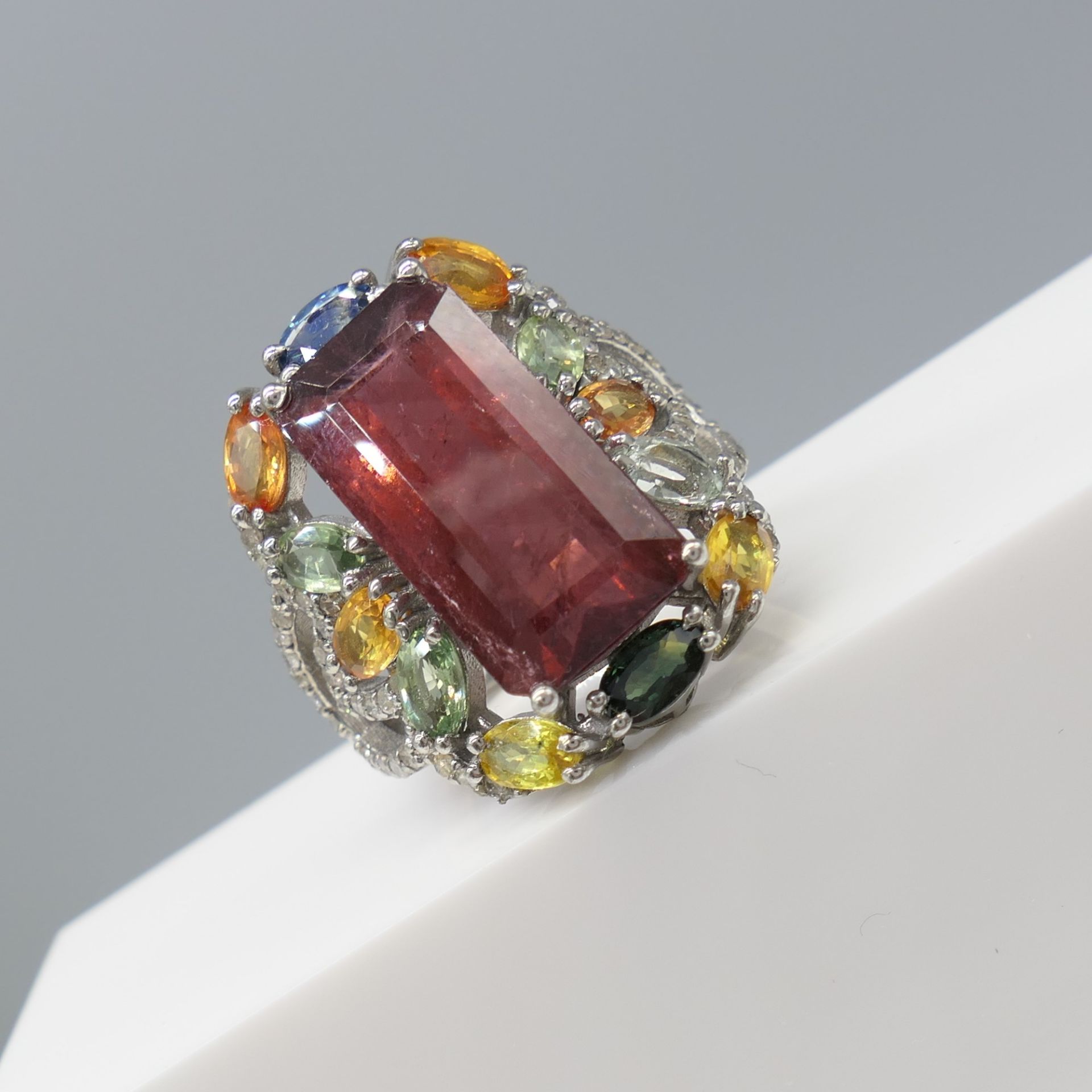 Large Dress Ring Set With Tourmaline, Multi-Coloured Sapphires and Diamonds - Image 7 of 7