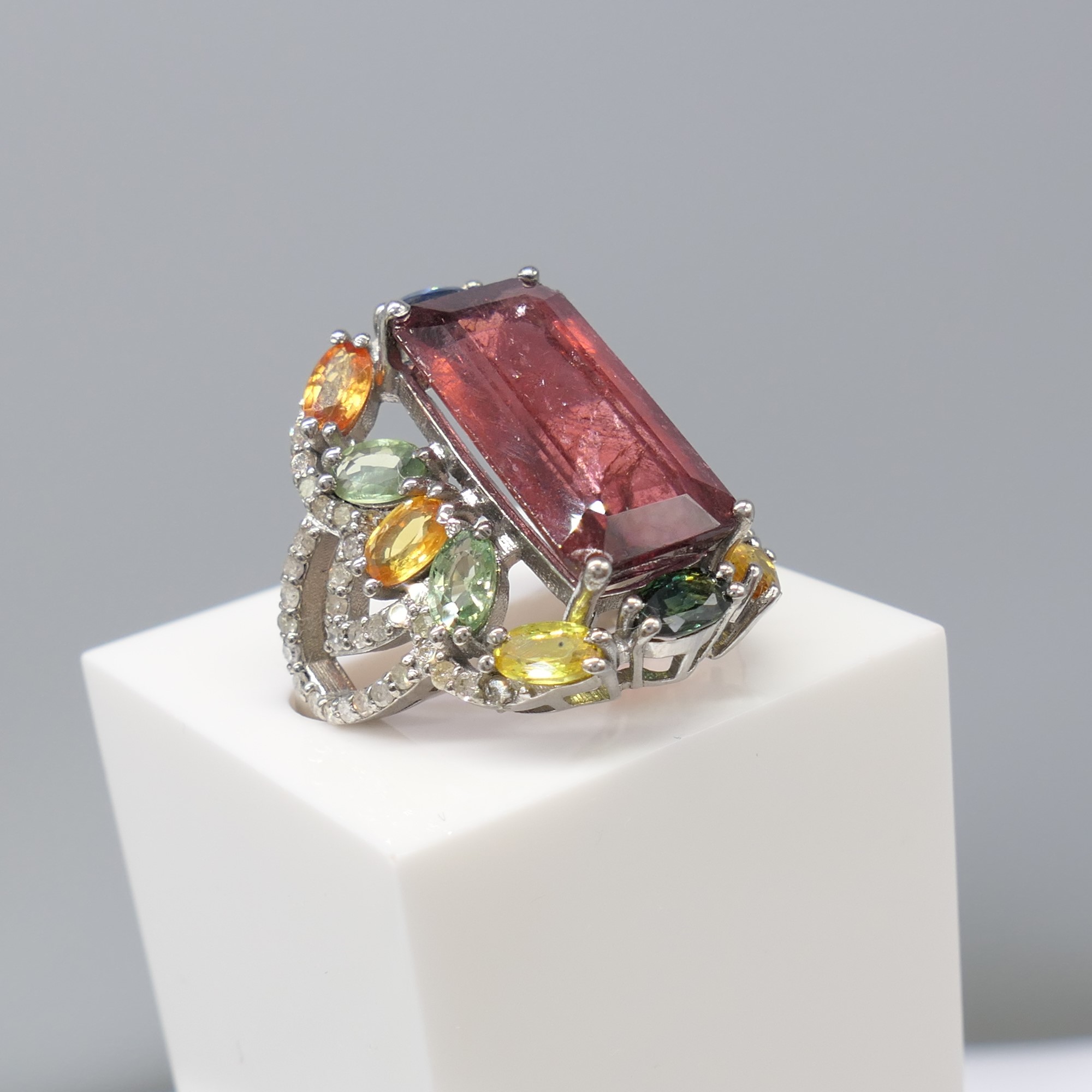 Large Dress Ring Set With Tourmaline, Multi-Coloured Sapphires and Diamonds - Image 3 of 7