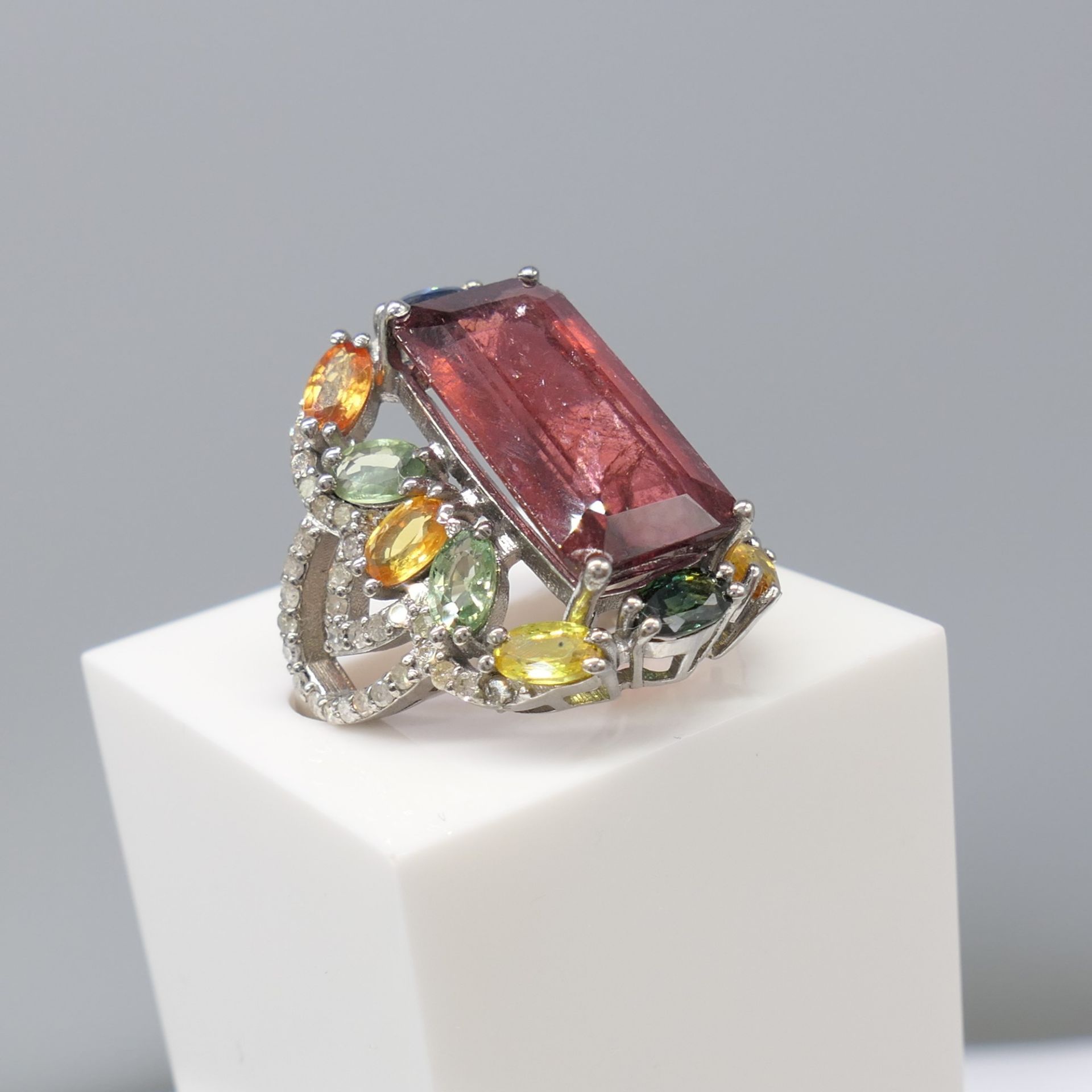 Large Dress Ring Set With Tourmaline, Multi-Coloured Sapphires and Diamonds - Image 3 of 7