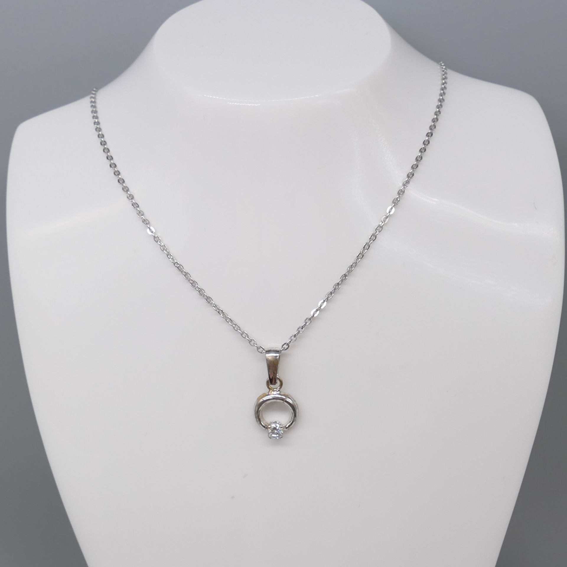 18 Carat White Gold and Silver, Cubic Zirconia-Set Pendant With Silver Chain, Boxed - Image 3 of 6