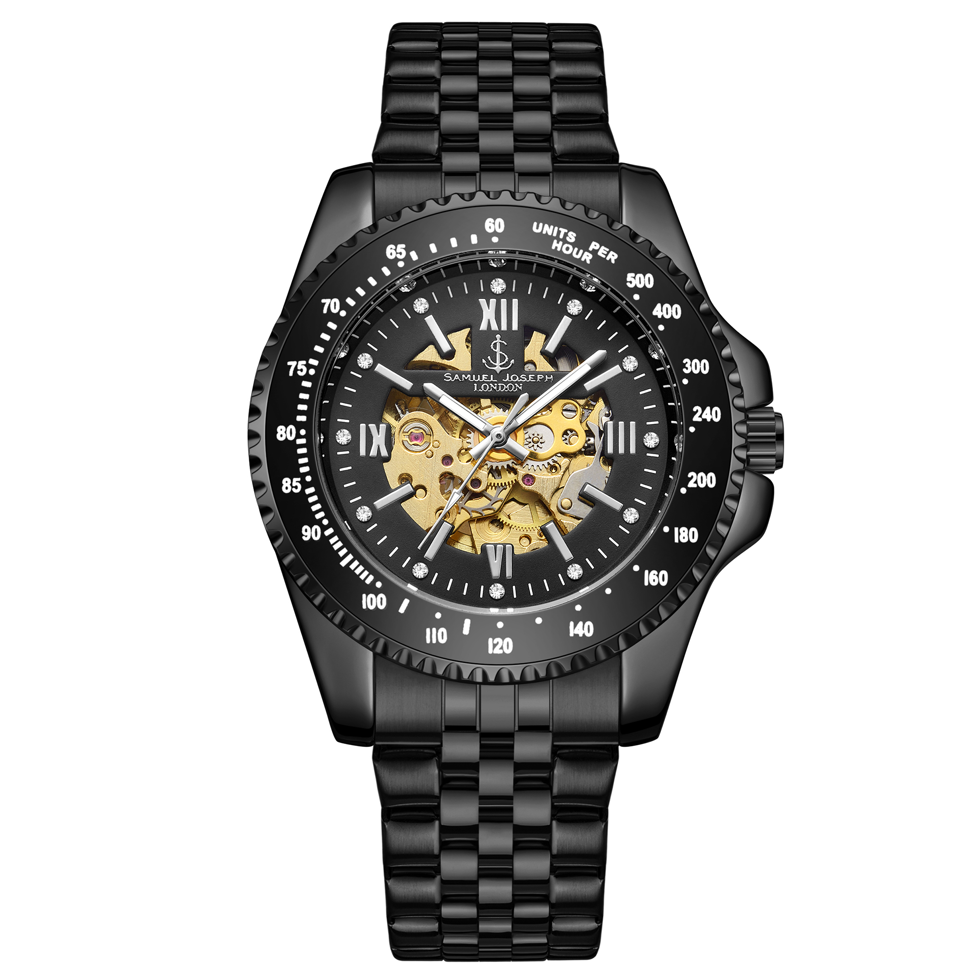 Samuel Joseph Limited Edition Skeleton Mechanism Black Watch - Free Delivery & 2 Year Warranty