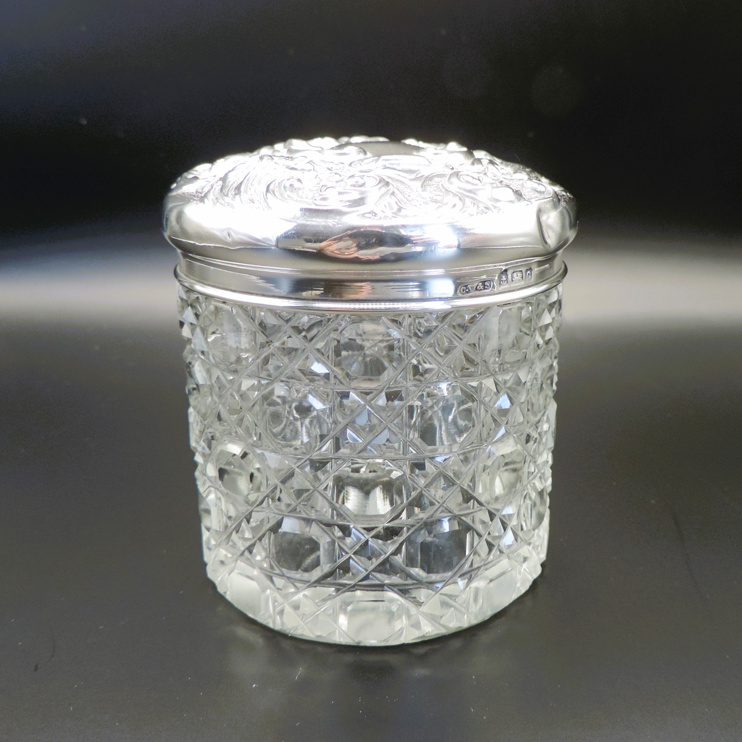 Victorian Cut Glass Sterling Silver Lid Dressing Table Vanity Jar Birmingham 1902 - Image 8 of 8