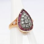 Hand-Made, Vintage Style Ruby and Diamond Pear-Shaped Ring