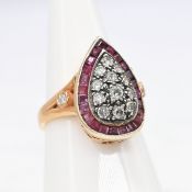 Hand-Made, Vintage Style Ruby and Diamond Pear-Shaped Ring
