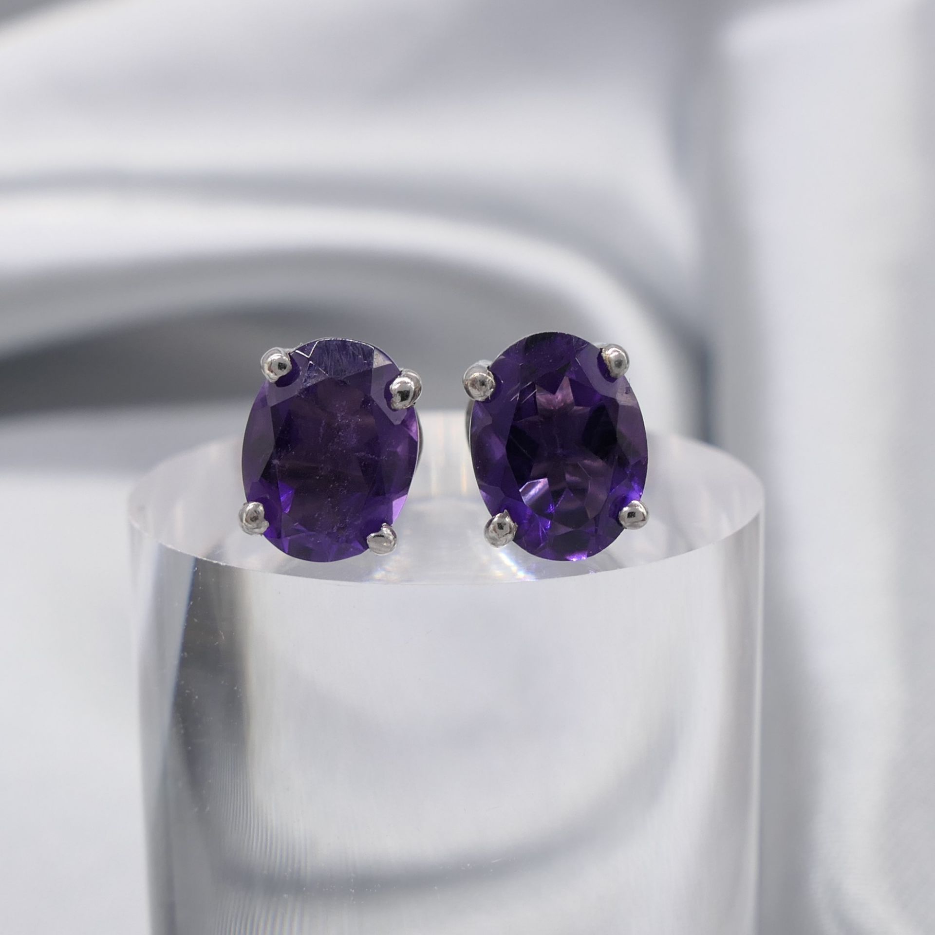 Pair of Natural Amethyst Gemstone Ear Studs In Sterling Silver - Image 2 of 5