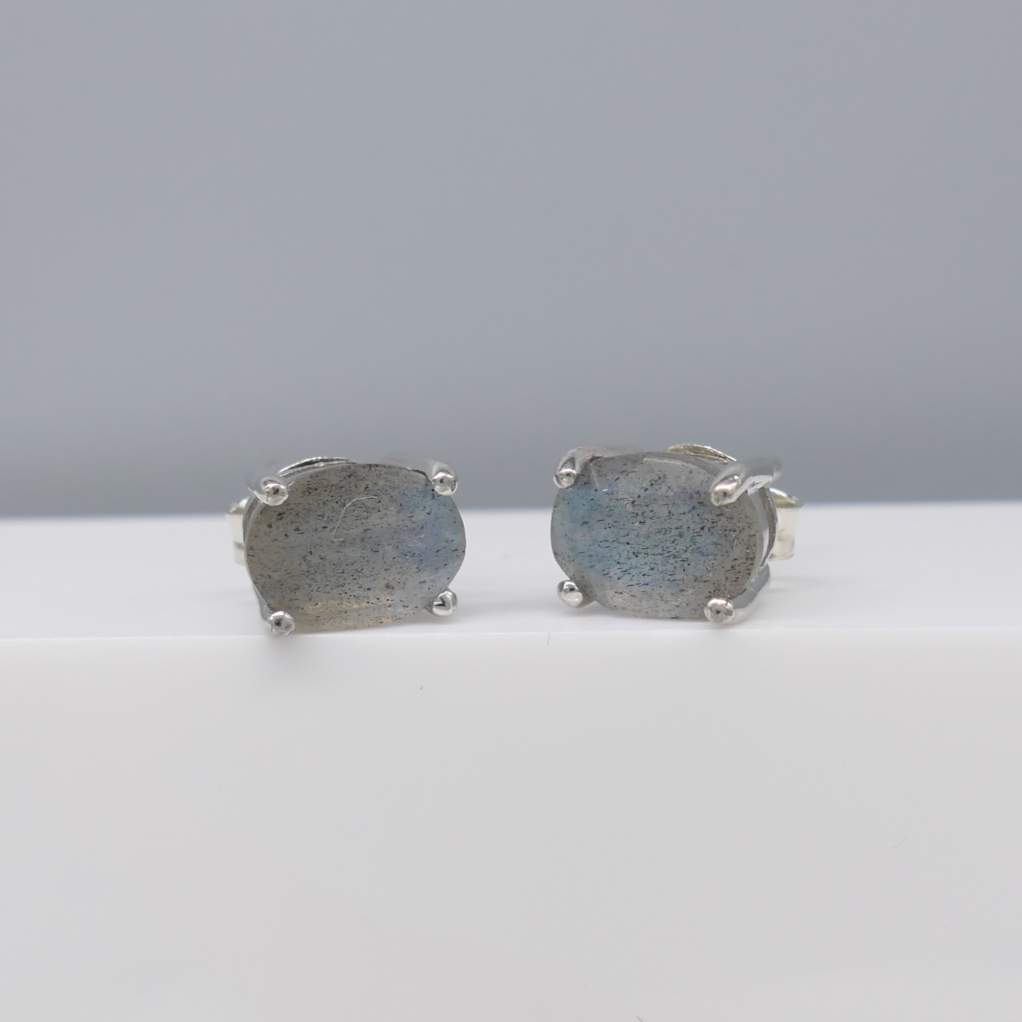 Labradorite Gemstone Ear Studs With Natural Blue Iridescence, In Silver - Image 4 of 6