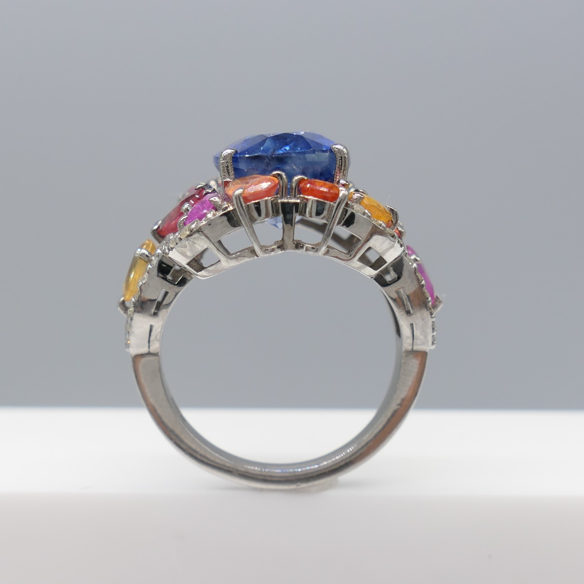 Large and Unusual Ring Featuring Kyanite; Multi-Coloured Sapphire and Diamonds, Boxed - Image 8 of 8