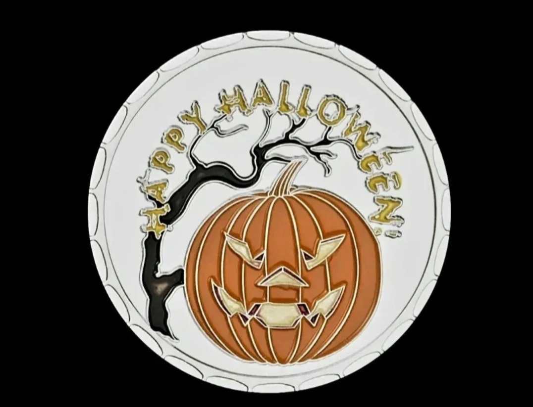 Halloween Coin Pumpkin and Witch On Broom Coin
