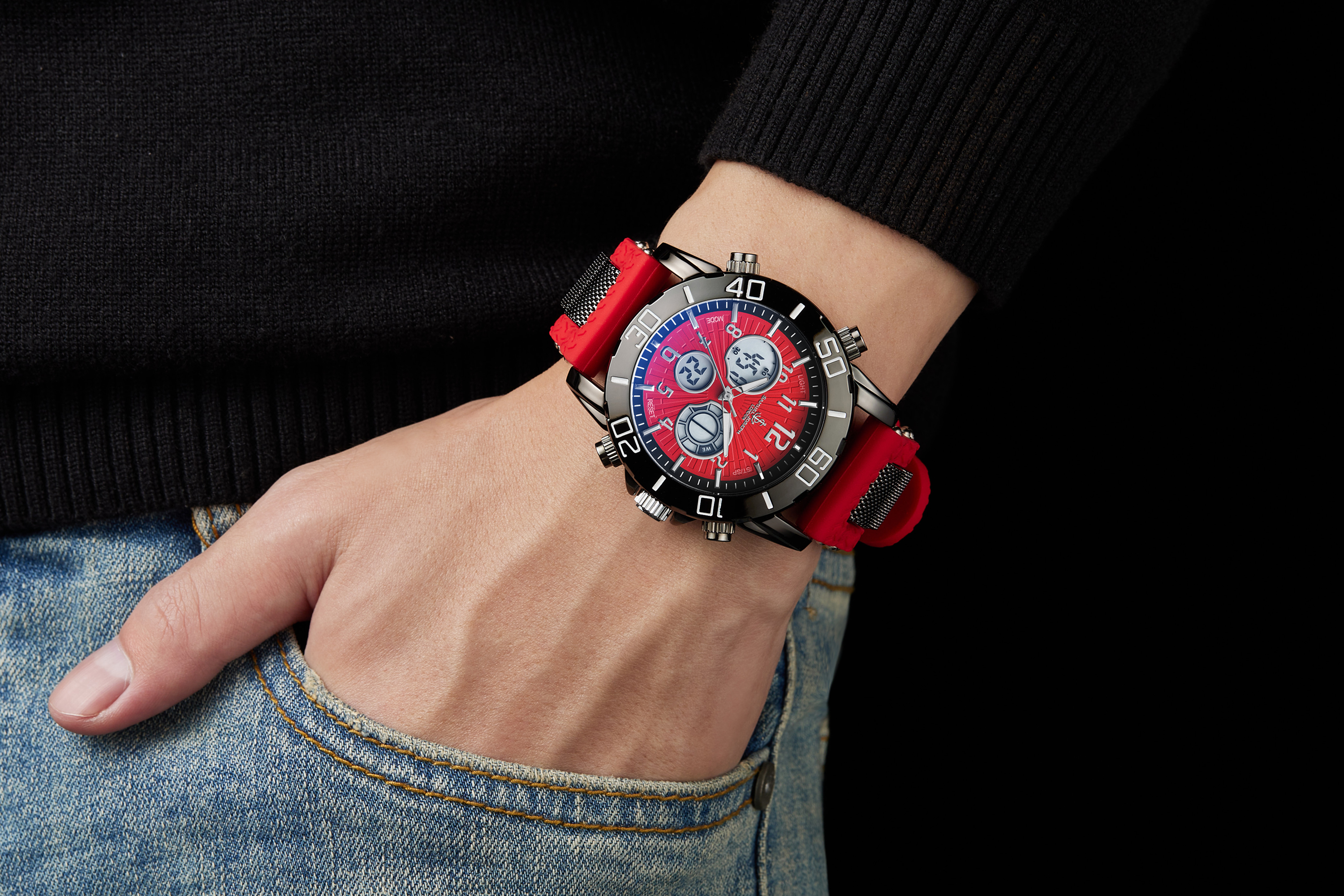 Samuel Joseph Limited Edition Multi Functional Red Mens Watch - Free Delivery & 2 Year Warranty - Image 2 of 5
