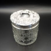 Antique Cut Glass Sterling Silver Lid Dressing Table Jar Birmingham 1902
