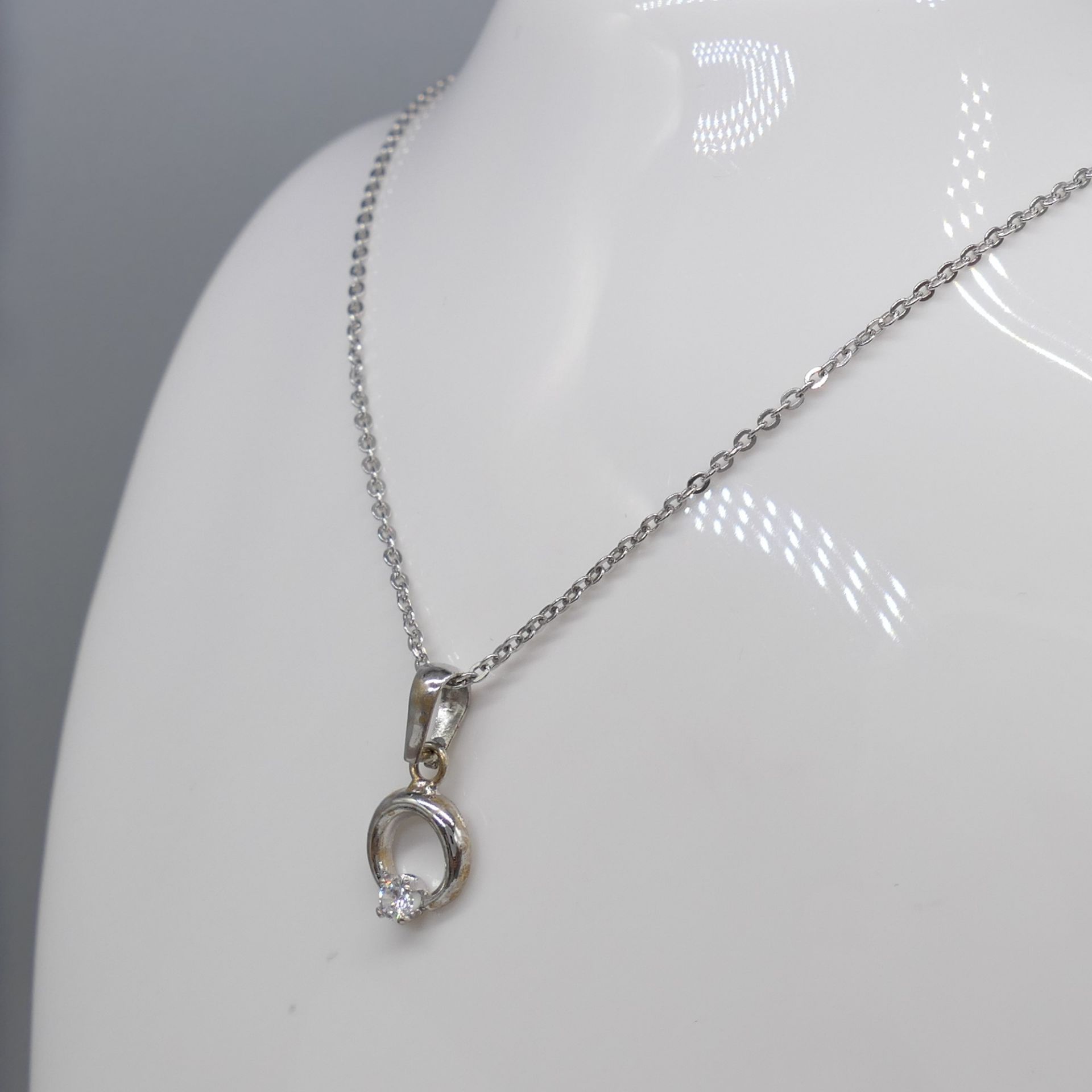 18 Carat White Gold and Silver, Cubic Zirconia-Set Pendant With Silver Chain, Boxed - Image 4 of 6