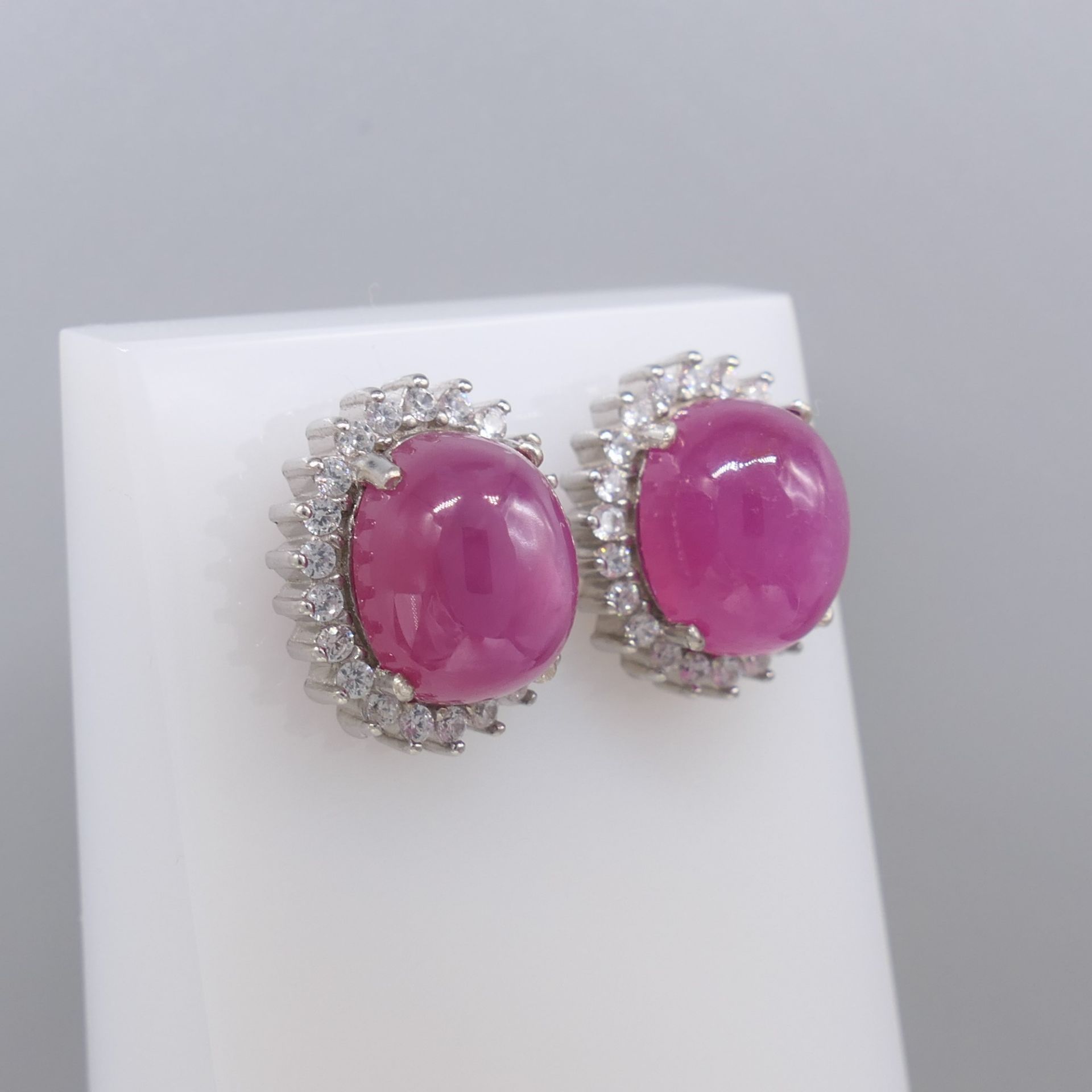 Cabochon Ruby Ear Studs In Sterling Silver, Boxed - Image 3 of 7