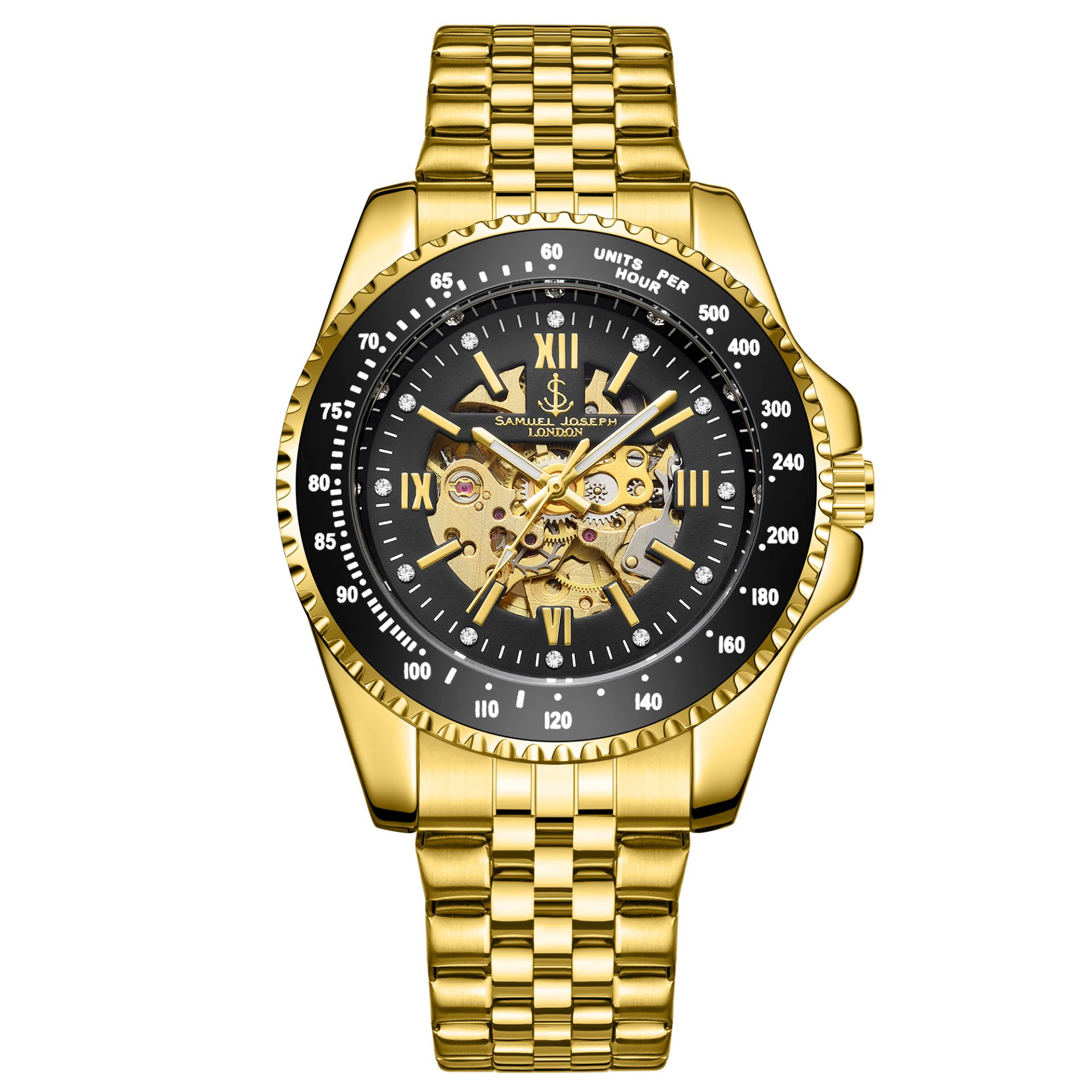 Samuel Joseph Limited Edition Skeleton Mechanism Gold Watch - Free Delivery & 2 Year Warranty