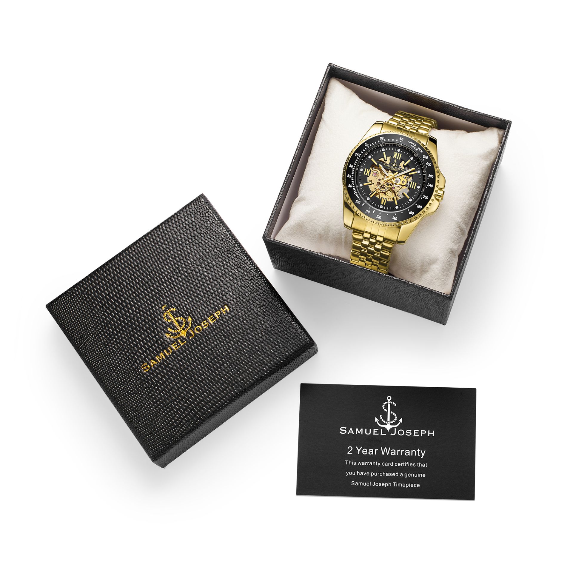 Samuel Joseph Limited Edition Skeleton Mechanism Gold Watch - Free Delivery & 2 Year Warranty - Image 5 of 5