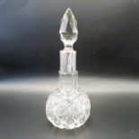 Antique Victorian Cut Glass Perfume Bottle Sterling Silver Collar Birmingham 1897