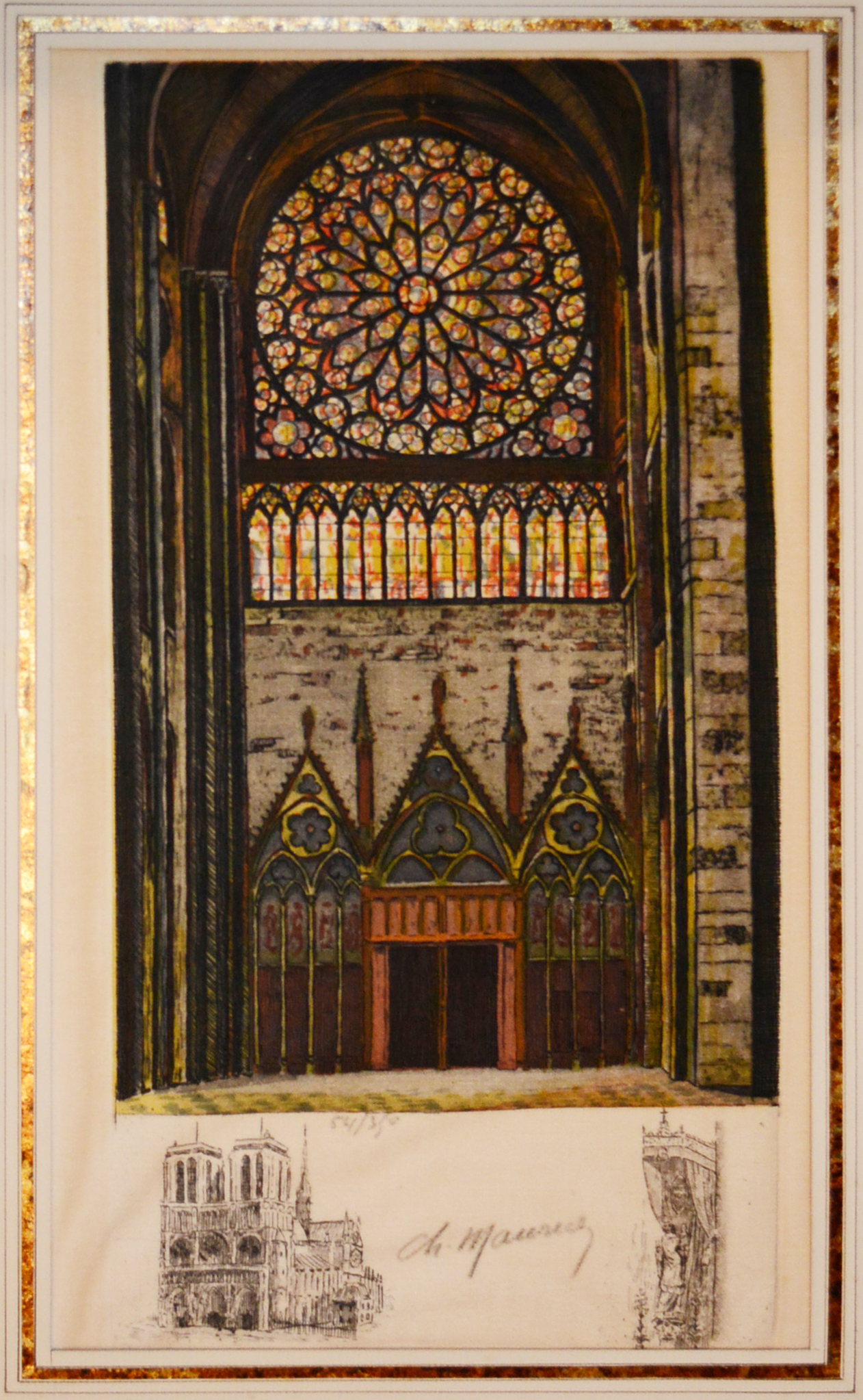 Pair of 19th Century Hand Coloured Cathedral Intetchings On Woven Cloth By Charles Maurice Detmol... - Image 4 of 4